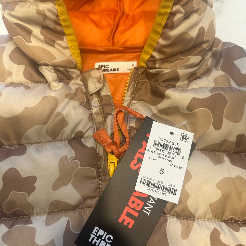 Epic Threads Camouflage Puffer Jacket with Orange Lining - Picture 4 of 4